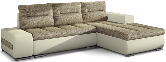 Narożnik Ottavio w układzie prawym, tapicerka Berlin 03 ciemnobeżowy i Soft 33, widok z przodu.