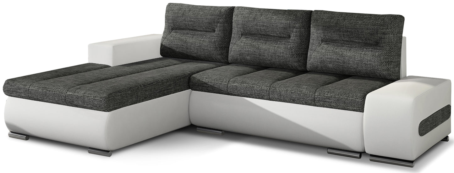 Narożnik Ottavio w układzie lewym, tapicerka Sawana 05 ciemnoszary i Soft 17, widok z przodu.