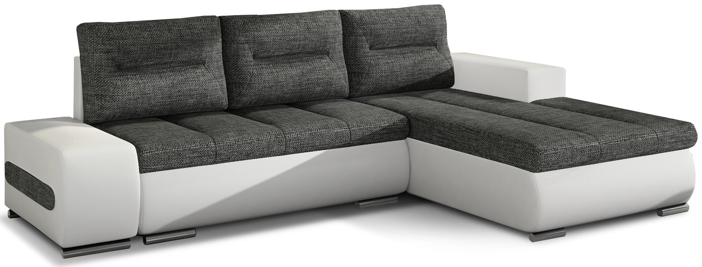 Narożnik Ottavio w układzie lewym, tapicerka Sawana 05 ciemnoszary i Soft 17, widok z przodu.