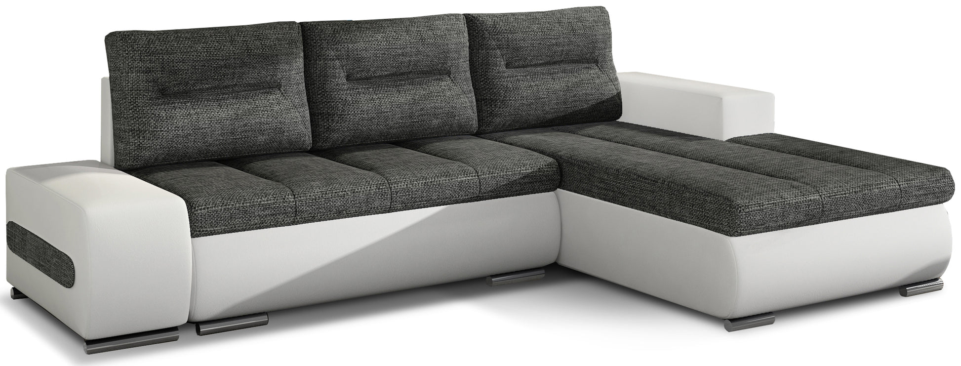 Narożnik Ottavio w układzie lewym, tapicerka Sawana 05 ciemnoszary i Soft 17, widok z przodu.