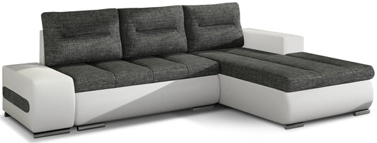 Narożnik Ottavio w układzie lewym, tapicerka Sawana 05 ciemnoszary i Soft 17, widok z przodu.