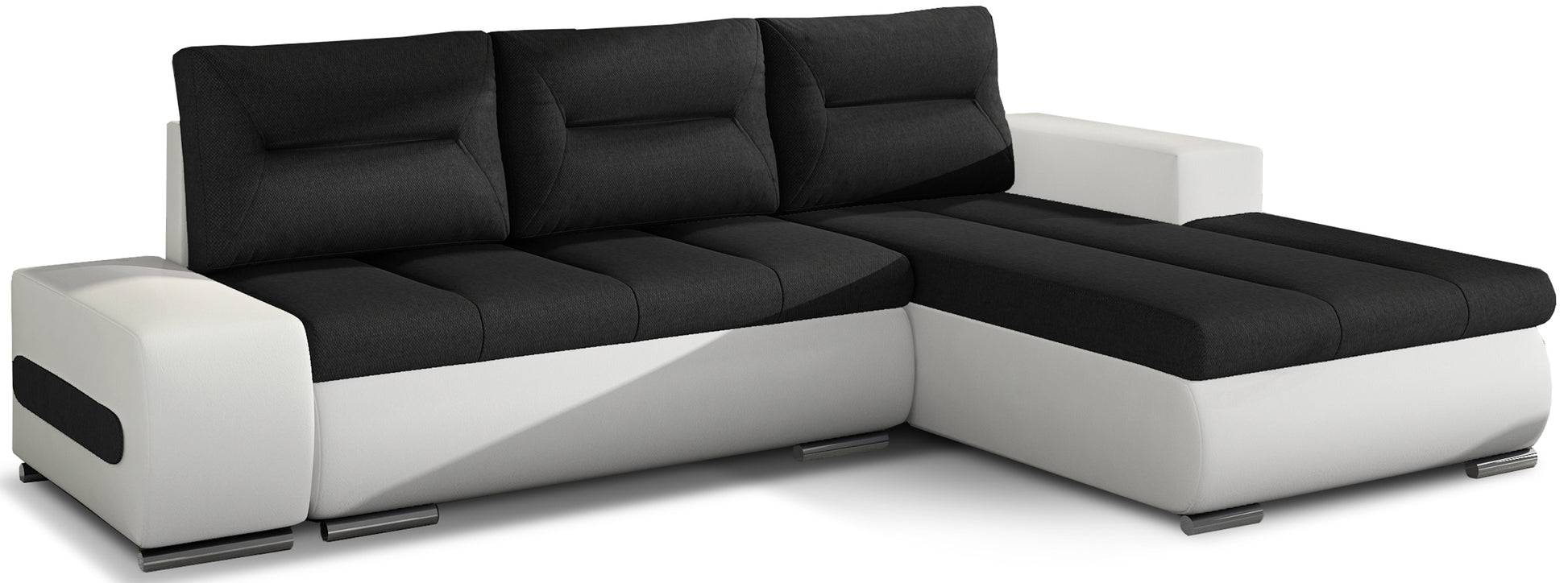 Narożnik Ottavio w układzie lewym, tapicerka Sawana 14 czarny i Soft 17, widok z przodu.
