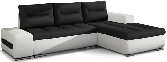 Narożnik Ottavio w układzie lewym, tapicerka Sawana 14 czarny i Soft 17, widok z przodu.