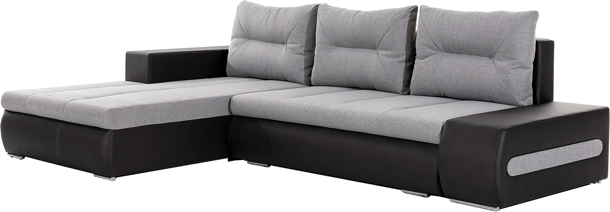 Narożnik Ottavio w układzie lewym, tapicerka Sawana 21 szary i Soft 11, widok z przodu.