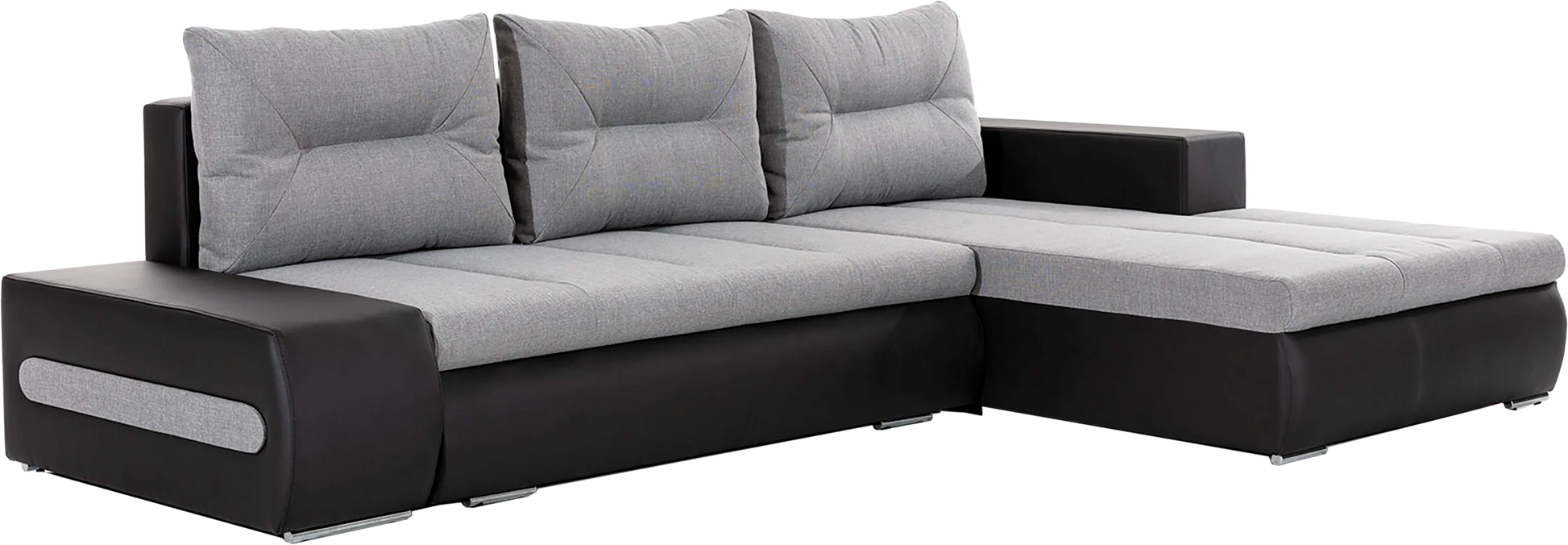 Narożnik Ottavio w układzie prawym, tapicerka Sawana 21 szary i Soft 11, widok z przodu.