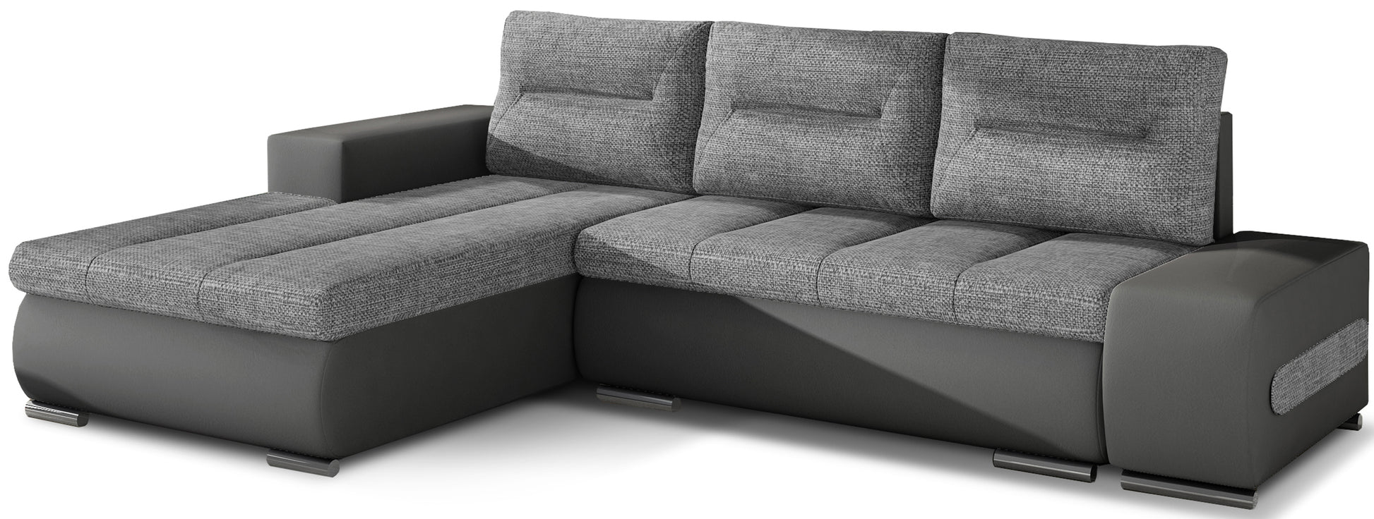 Narożnik Ottavio w układzie lewym, tapicerka Sawana 21 szary i Soft 29, widok z przodu.