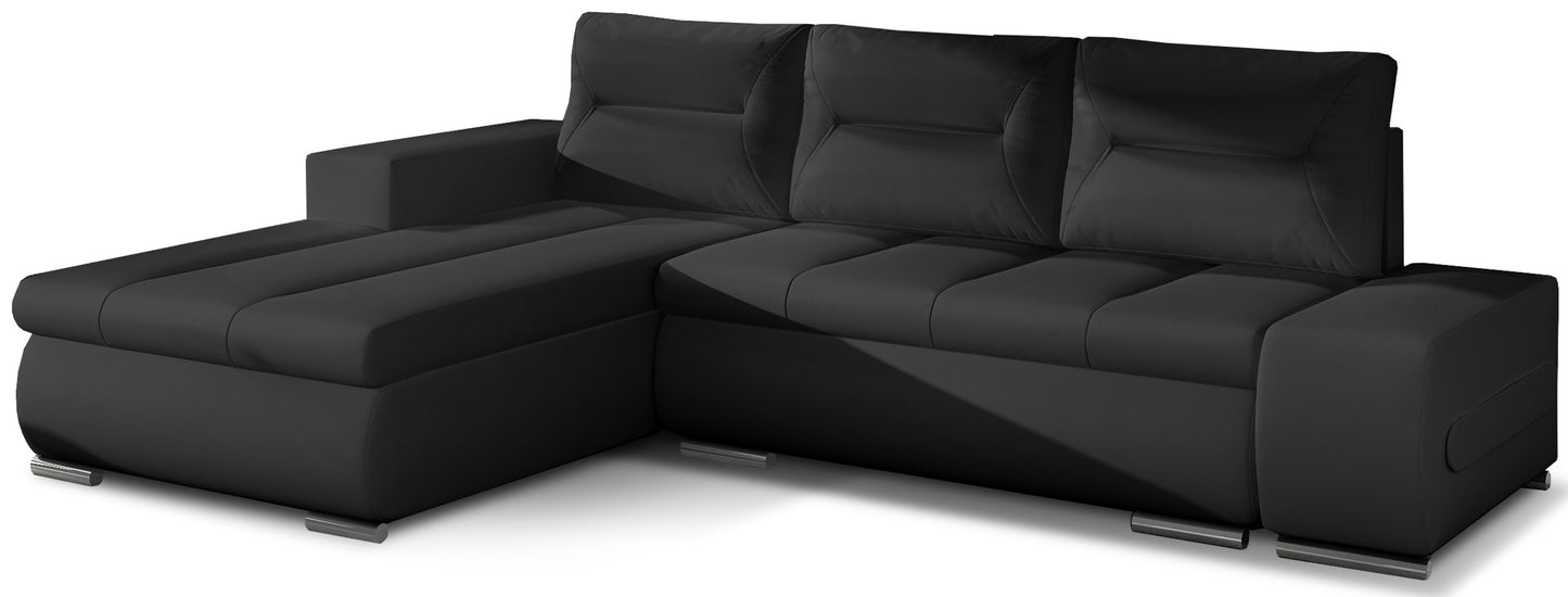 Narożnik Ottavio w układzie lewym, tapicerka Soft 14 czarny, widok z przodu.