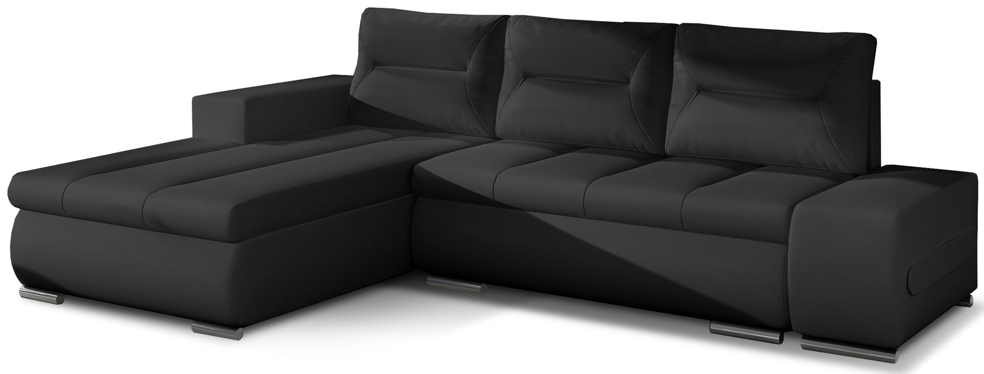 Narożnik Ottavio w układzie lewym, tapicerka Soft 14 czarny, widok z przodu.