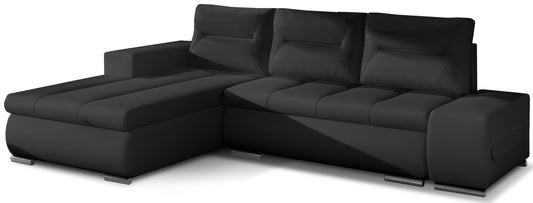 Narożnik Ottavio w układzie lewym, tapicerka Soft 14 czarny, widok z przodu.