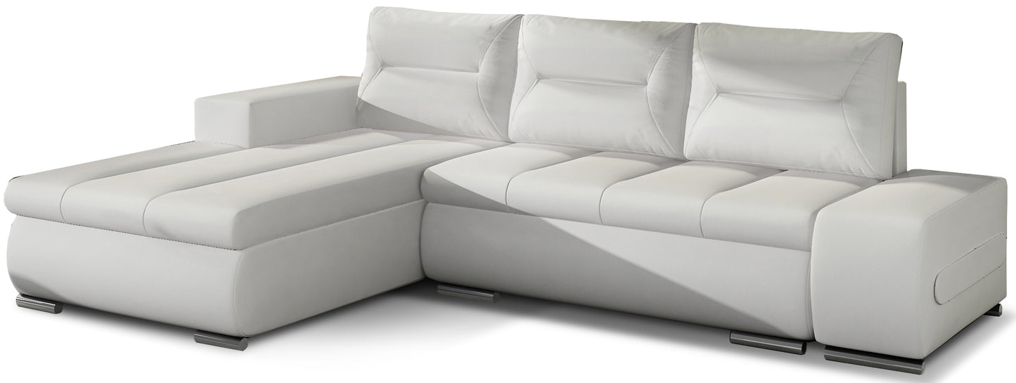 Narożnik Ottavio w układzie lewym, tapicerka Soft 17 biały, widok z przodu.