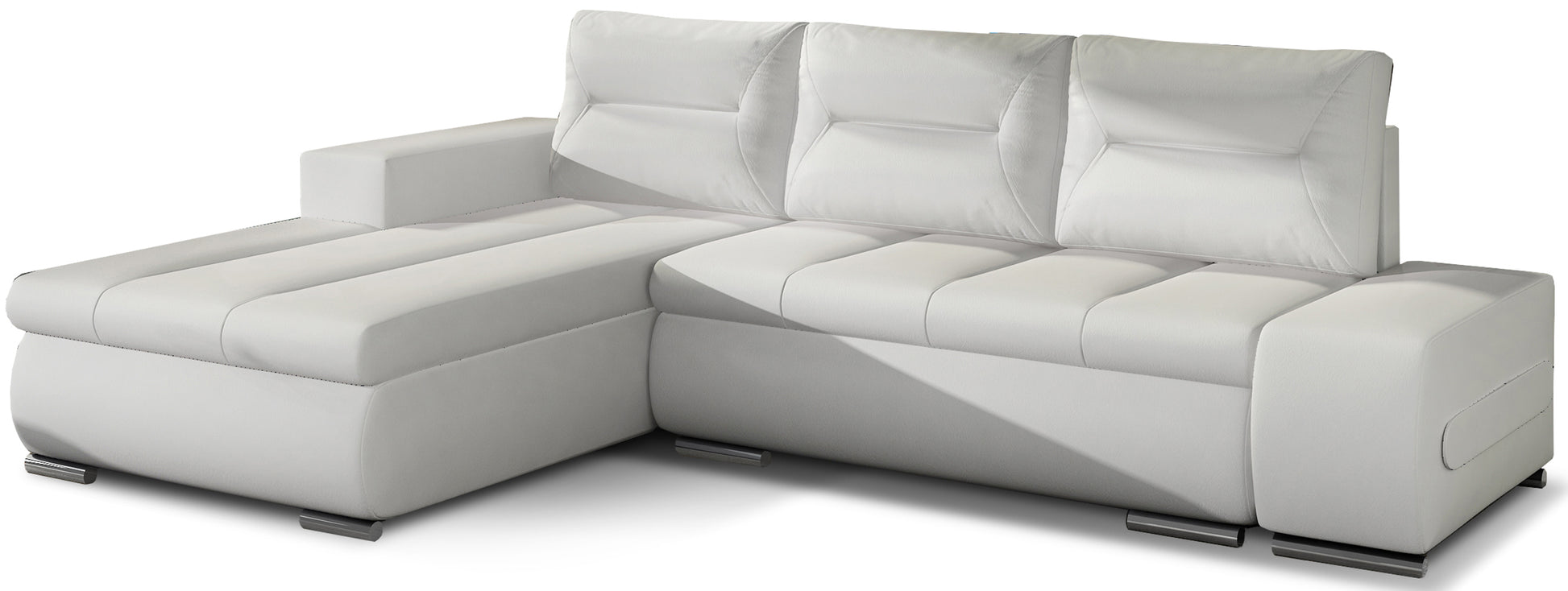 Narożnik Ottavio w układzie lewym, tapicerka Soft 17 biały, widok z przodu.