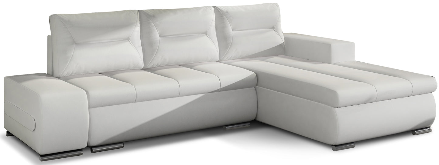 Narożnik Ottavio w układzie prawym, tapicerka Soft 17 biały, widok z przodu.