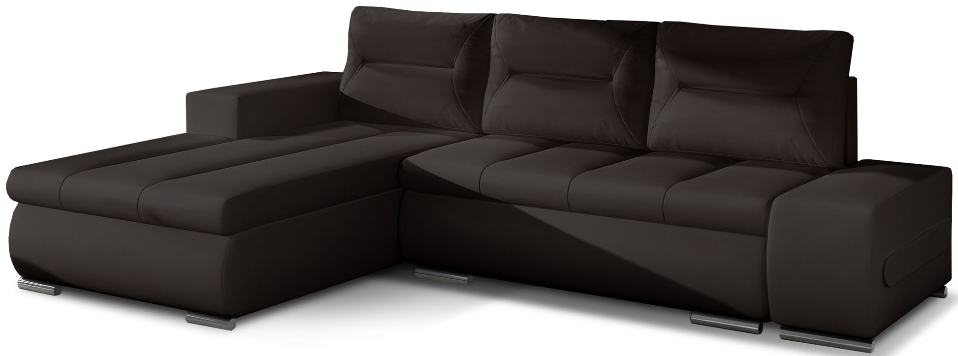 Narożnik Ottavio w układzie lewym, tapicerka Soft 66 brązowy, widok z przodu.