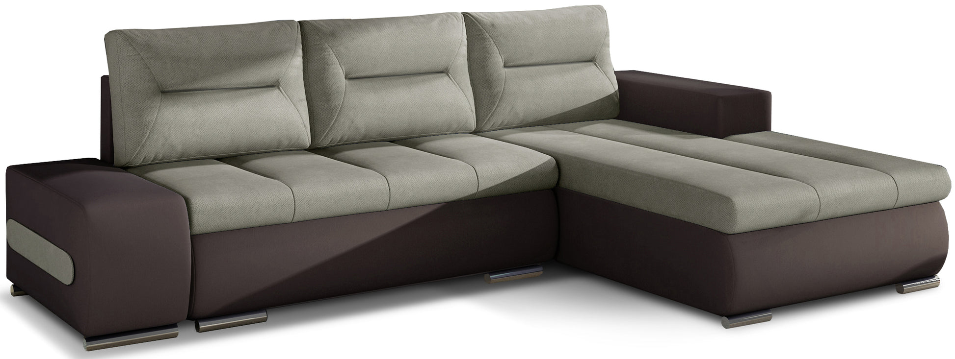 Narożnik Ottavio w układzie prawym, tapicerka Soro 13 beżowy i Soft 66, widok z przodu.