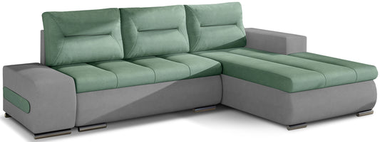 Narożnik Ottavio w układzie prawym, tapicerka Soro 34 jasnozielony i Soro 83, widok z przodu.