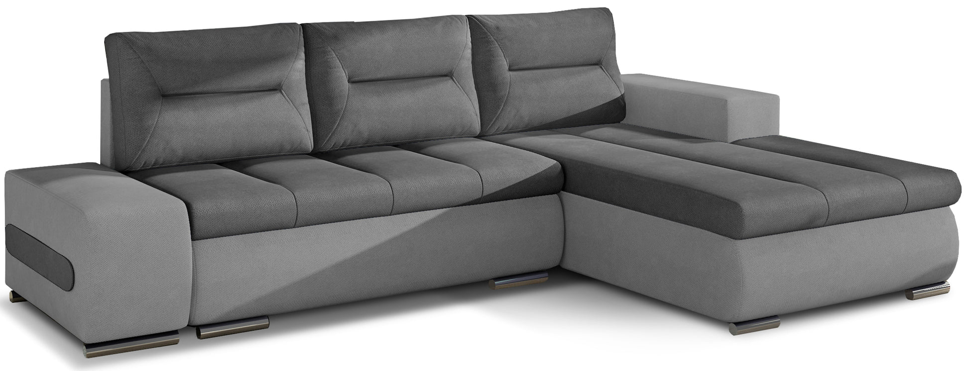 Narożnik Ottavio w układzie prawym, tapicerka Soro 93 szary i Soro 83, widok z przodu.