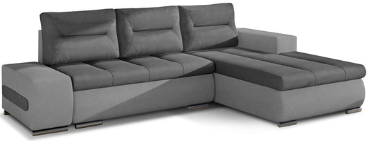 Narożnik Ottavio w układzie prawym, tapicerka Soro 93 szary i Soro 83, widok z przodu.