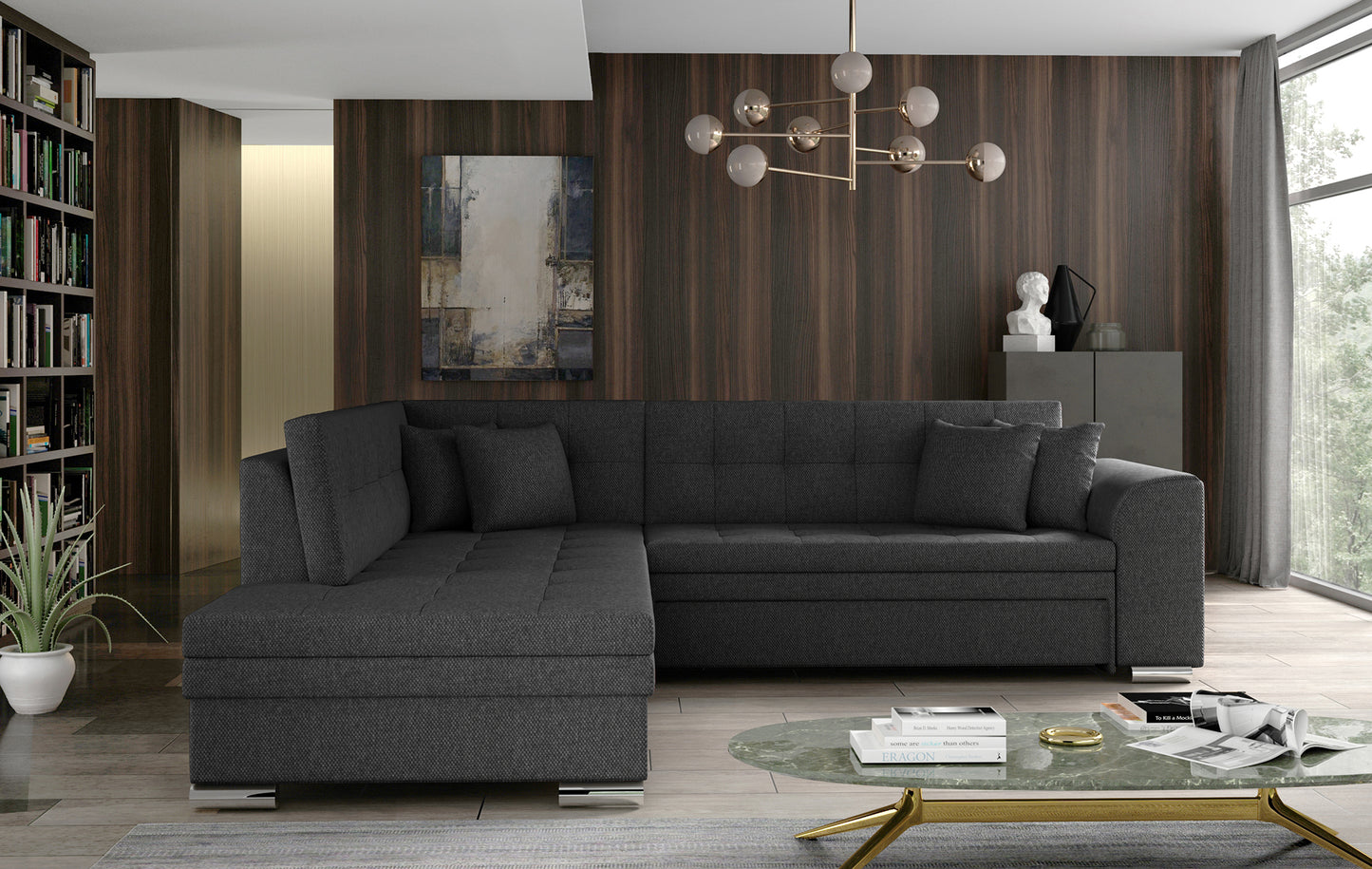 Ciemnoszary narożnik Pieretta lewy w tkaninie Inari 96 to wygodny mebel do salonu, który łączy nowoczesny design z funkcjonalnością i stanowi idealne miejsce do codziennego wypoczynku dla całej rodziny.