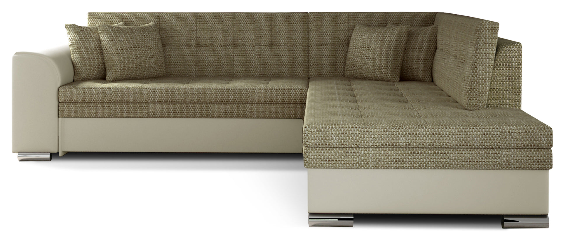 Dwukolorowy narożnik Pieretta prawy w tkaninie Berlin 03 ciemnobeżowy i Soft 33 to elegancki mebel do salonu, który łączy ciepłe odcienie z nowoczesnym stylem, tworząc komfortową przestrzeń do relaksu dla całej rodziny.