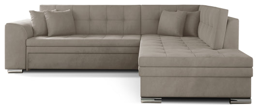 Beżowy narożnik Pieretta prawy w tkaninie Paros 02 to nowoczesny mebel do salonu, który wprowadza jasność i przytulność do wnętrza, zapewniając komfortowy wypoczynek dla całej rodziny każdego dnia.