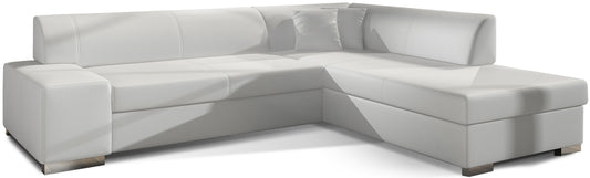 Nowoczesny narożnik Portow tkaninie Soft 17 i w wersji prawostronnej, duża sofa narożna do salonu z wygodnym siedziskiem i poduszkami, idealna dla rodziny ceniącej komfort i jasne wnętrza