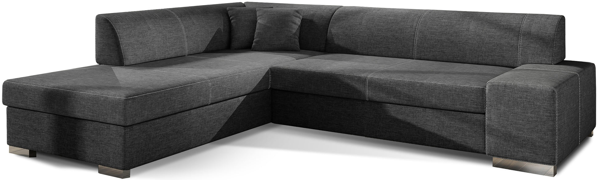 Nowoczesny narożnik Porto w ciemnoszarym kolorze z tkaniny Sawana 05 to stylowa sofa do salonu, która wyróżnia się eleganckim wyglądem i zapewnia komfortowe miejsce do codziennego wypoczynku w domowej przestrzeni