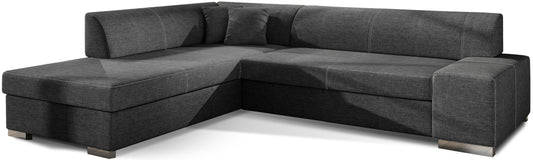 Nowoczesny narożnik Porto w ciemnoszarym kolorze z tkaniny Sawana 05 to stylowa sofa do salonu, która wyróżnia się eleganckim wyglądem i zapewnia komfortowe miejsce do codziennego wypoczynku w domowej przestrzeni