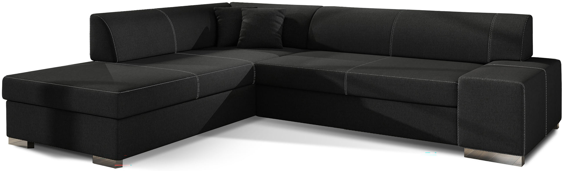 Nowoczesny narożnik Porto w czarnym kolorze z tkaniny Sawana 14 to funkcjonalna sofa narożna do salonu, która wyróżnia się eleganckim wyglądem i zapewnia wygodne miejsce do codziennego wypoczynku