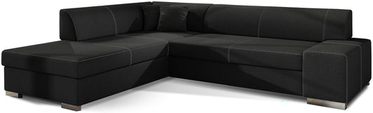 Nowoczesny narożnik Porto w czarnym kolorze z tkaniny Sawana 14 to funkcjonalna sofa narożna do salonu, która wyróżnia się eleganckim wyglądem i zapewnia wygodne miejsce do codziennego wypoczynku