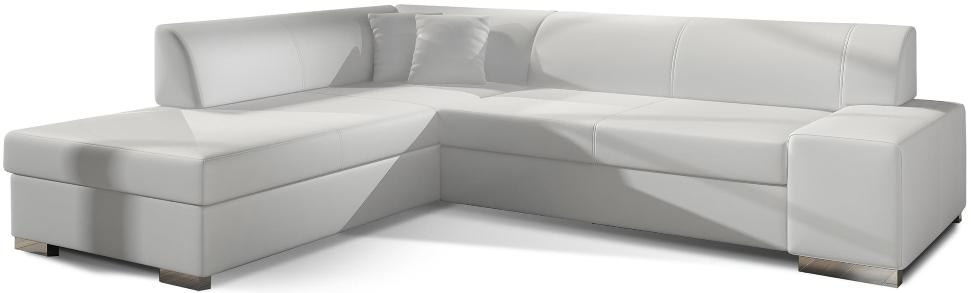 Jasny narożnik Porto w białym kolorze z tkaniny Soft 17 to nowoczesna sofa narożna do salonu, która optycznie powiększa przestrzeń i zapewnia komfortowe miejsce do codziennego wypoczynku