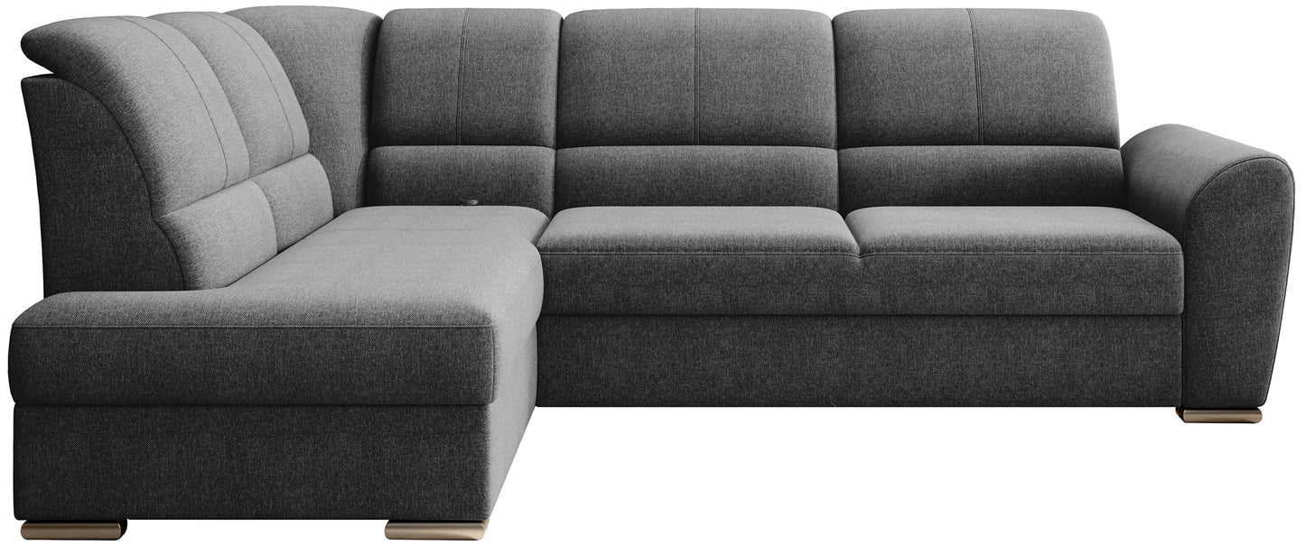 Ciemnoszary narożnik Siber lewy w tkaninie Vero 05 to nowoczesna sofa do salonu z dużą powierzchnią wypoczynkową, która zapewnia komfort i elegancki, ponadczasowy wygląd wnętrza.