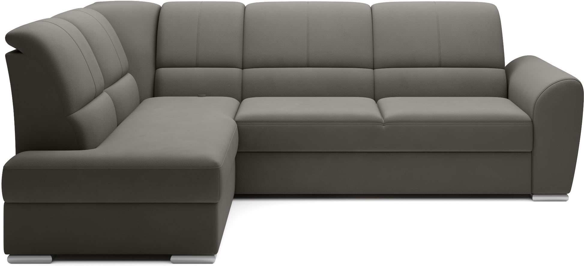 Jasnoszary narożnik Siber lewy w tkaninie Loco 04 to nowoczesna sofa do salonu z dużą powierzchnią wypoczynkową, która zapewnia wygodę i optycznie rozjaśnia przestrzeń.