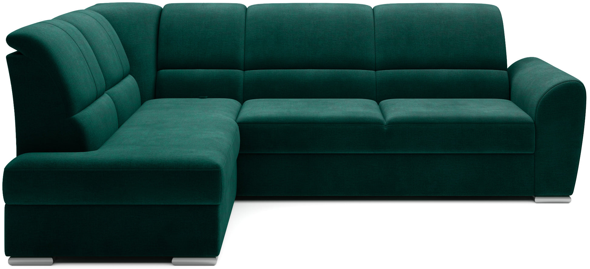 Zielony narożnik Siber lewy w tkaninie Nube 35 to nowoczesna sofa do salonu z dużą powierzchnią wypoczynkową, która zapewnia komfort i wprowadza do wnętrza świeży, naturalny akcent kolorystyczny.