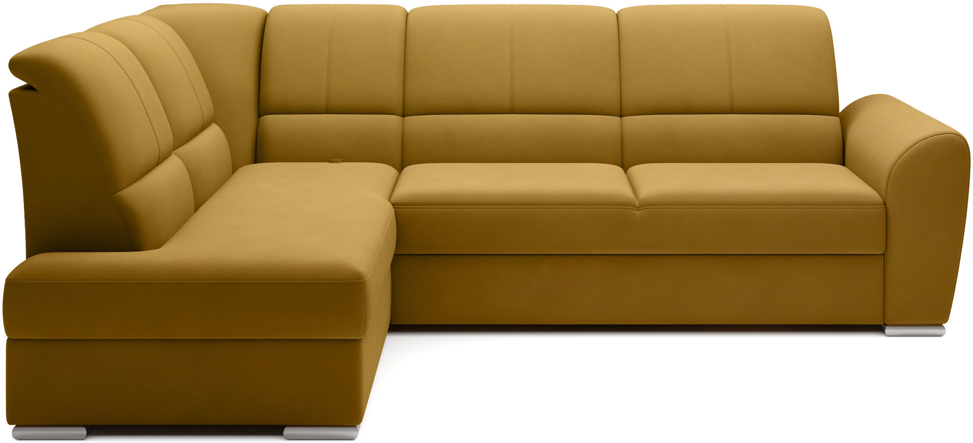 Żółty narożnik Siber lewy w tkaninie Loco 45 to nowoczesna sofa do salonu z dużą powierzchnią wypoczynkową, która ożywia wnętrze i zapewnia komfortowy relaks dla całej rodziny.