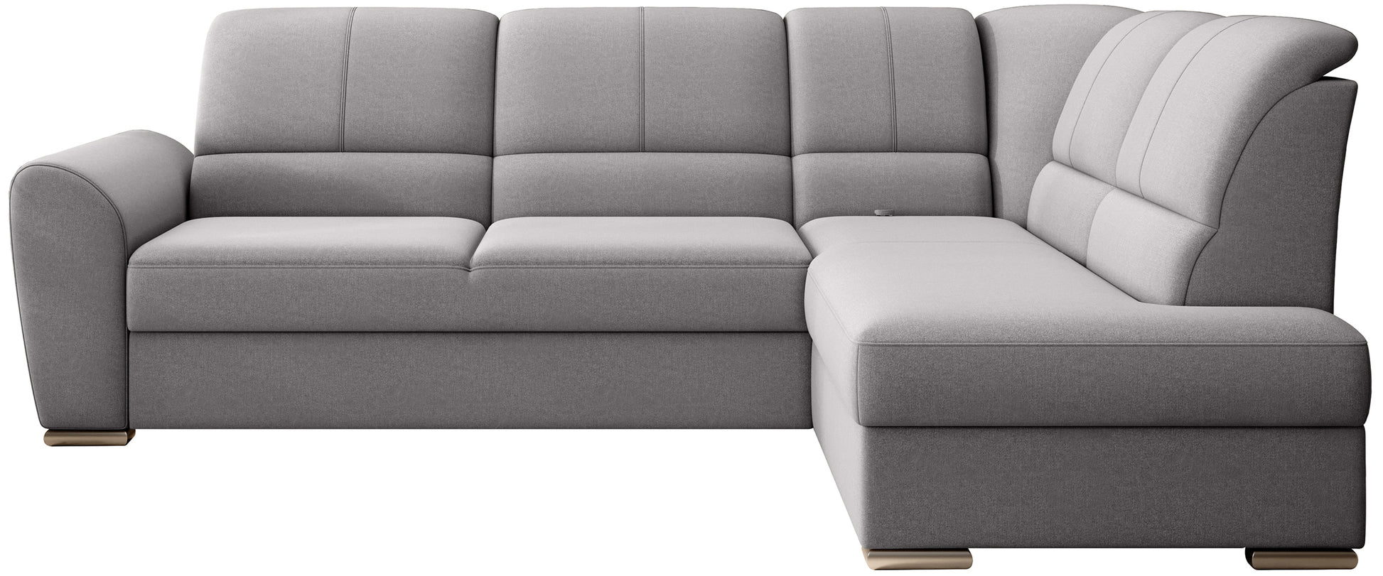 Jasnoszary narożnik Siber prawy w tkaninie Gojo 04 to nowoczesna sofa do salonu z dużą powierzchnią wypoczynkową, idealna dla rodzin ceniących komfort oraz jasne, przestronne wnętrza.