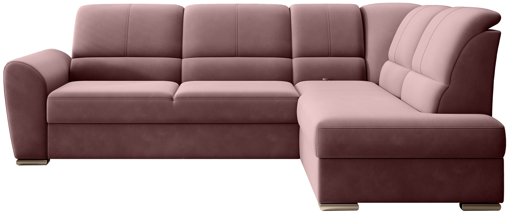 Różowy narożnik Siber prawy w tkaninie Velvetmat 24 to elegancka sofa do salonu o welurowym wykończeniu, która zapewnia dużą powierzchnię wypoczynkową i wysoki komfort codziennego użytkowania.