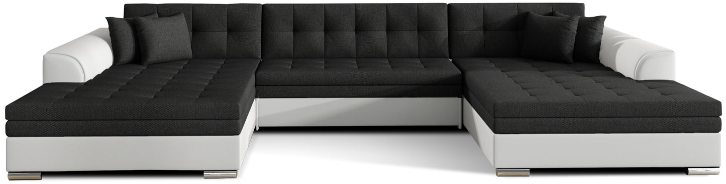 Narożnik Vento – Inari 100 czarny, Soft 17 biały, packshot frontowy.