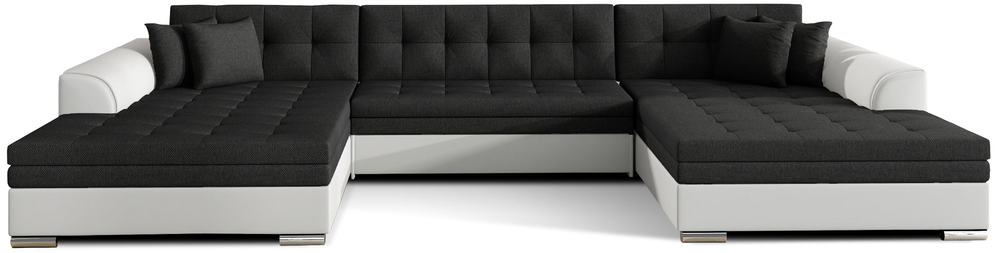 Narożnik Vento – Inari 100 czarny, Soft 17 biały, packshot frontowy.