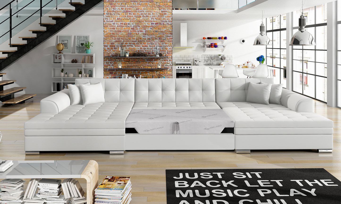 Narożnik Vento – Soft 17 biały, rozłożona funkcja spania.