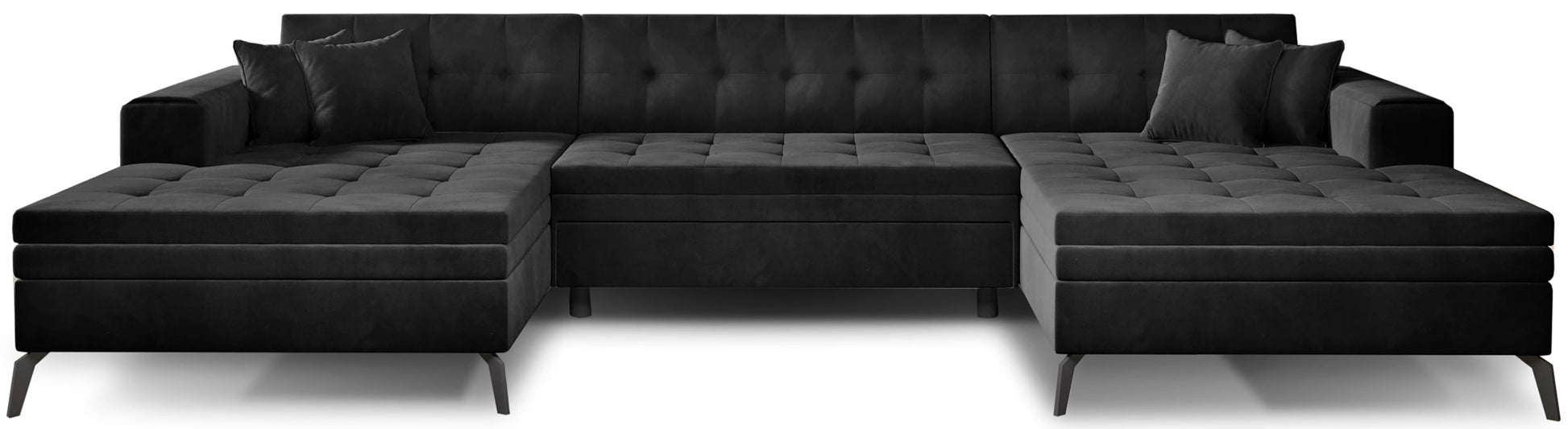 Nowoczesny narożnik Vertizo w czarnym kolorze z tkaniny Lukso 10 to elegancka sofa do salonu, która wyróżnia się głębokim odcieniem i minimalistycznym designem, zapewniając komfortowe miejsce do codziennego wypoczynku