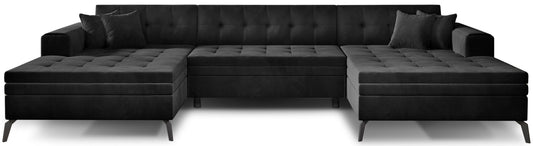 Nowoczesny narożnik Vertizo w czarnym kolorze z tkaniny Lukso 10 to elegancka sofa do salonu, która wyróżnia się głębokim odcieniem i minimalistycznym designem, zapewniając komfortowe miejsce do codziennego wypoczynku