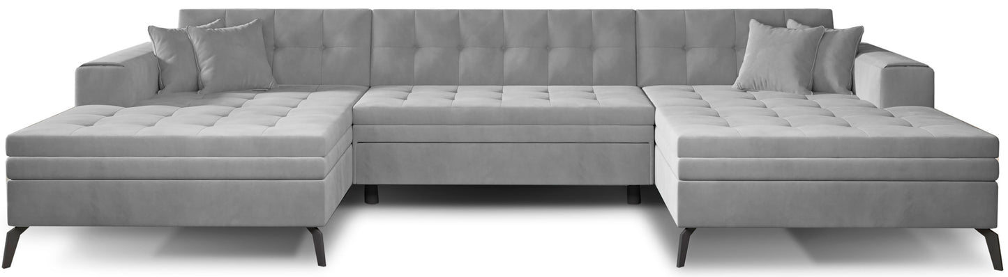 Jasnoszary narożnik Vertizo z tkaniny Nube 3 to uniwersalna sofa do salonu, która rozjaśnia wnętrze i zapewnia komfortowe miejsce do wypoczynku, idealne do nowoczesnych i przytulnych aranżacji domowych