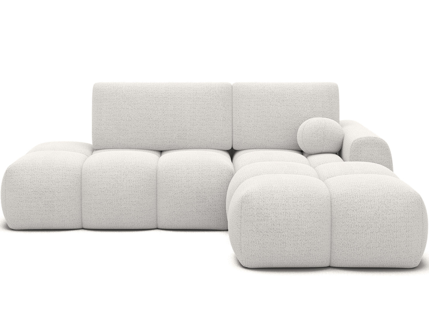 Narożnik Vittario prawy w tkaninie Royal 01 mleczna biel, nowoczesny i komfortowy mebel modułowy idealny do eleganckich, jasnych salonów.