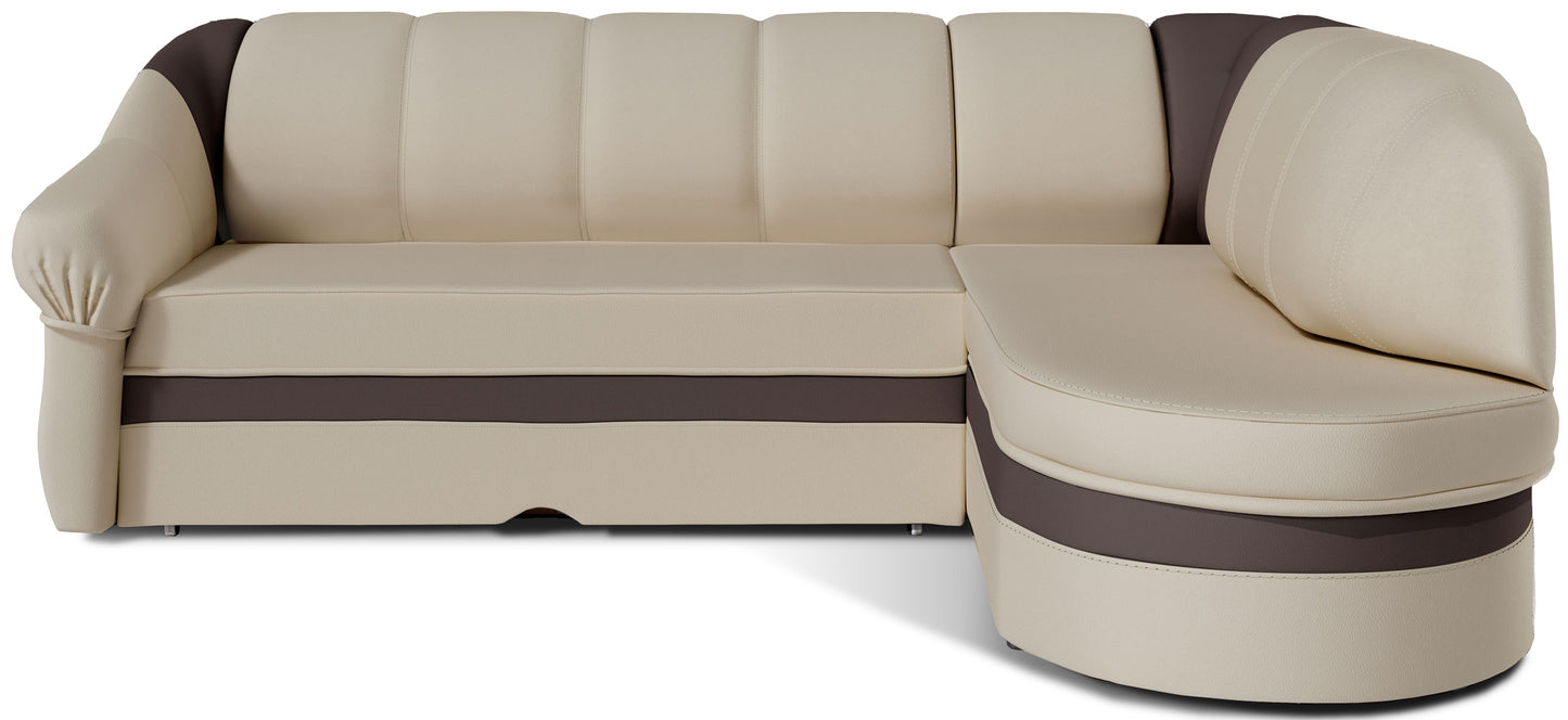 Narożnik Benano lewostronny, Soft 33 jasnobeżowy z brązowymi wstawkami Soft 66 – zdjęcie produktowe