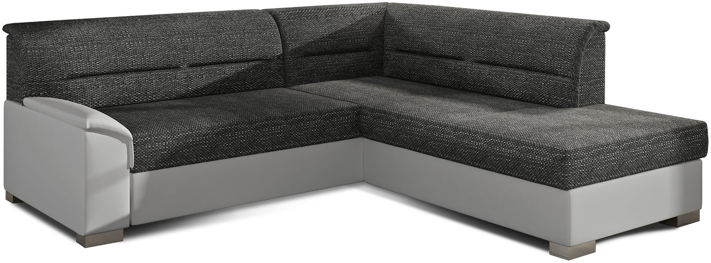 Narożnik Bergen lewostronny, tkanina Berlin 02 czarna z białymi wstawkami Soft 17 – zdjęcie produktowe