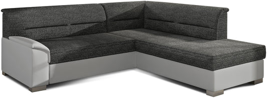 Narożnik Bergen lewostronny, tkanina Berlin 02 czarna z białymi wstawkami Soft 17 – zdjęcie produktowe