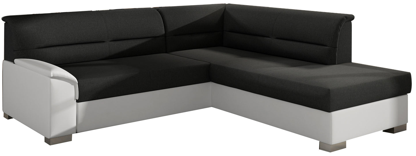 Narożnik Bergen lewostronny, czarna tkanina Sawana 14 z białymi wstawkami Soft 17 – zdjęcie produktowe