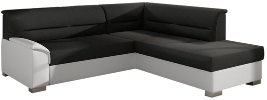 Narożnik Bergen lewostronny, czarna tkanina Sawana 14 z białymi wstawkami Soft 17 – zdjęcie produktowe