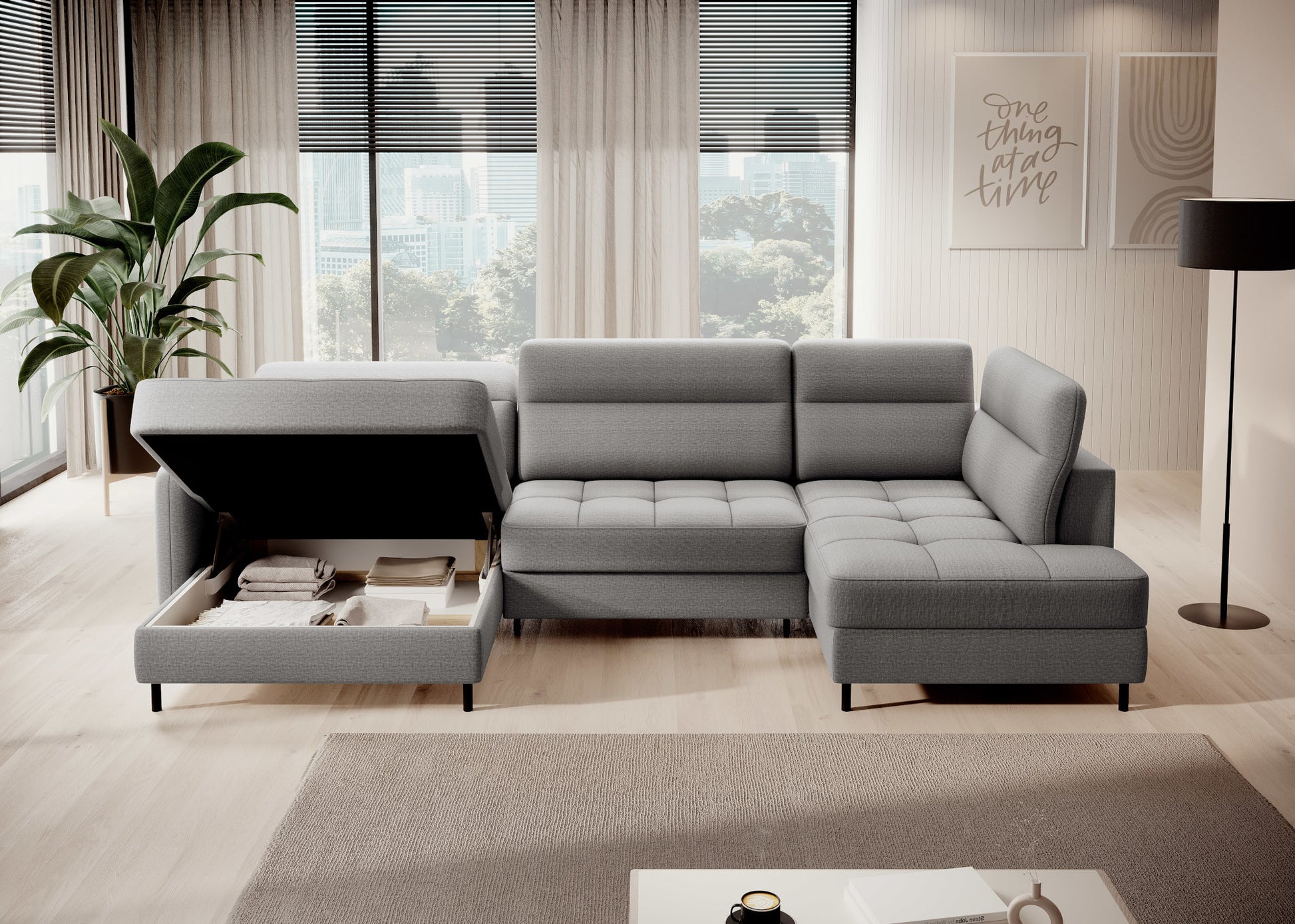 Berrto – narożnik z funkcją spania, Manhattan 03 jasnoszary – ujęcie pod kątem