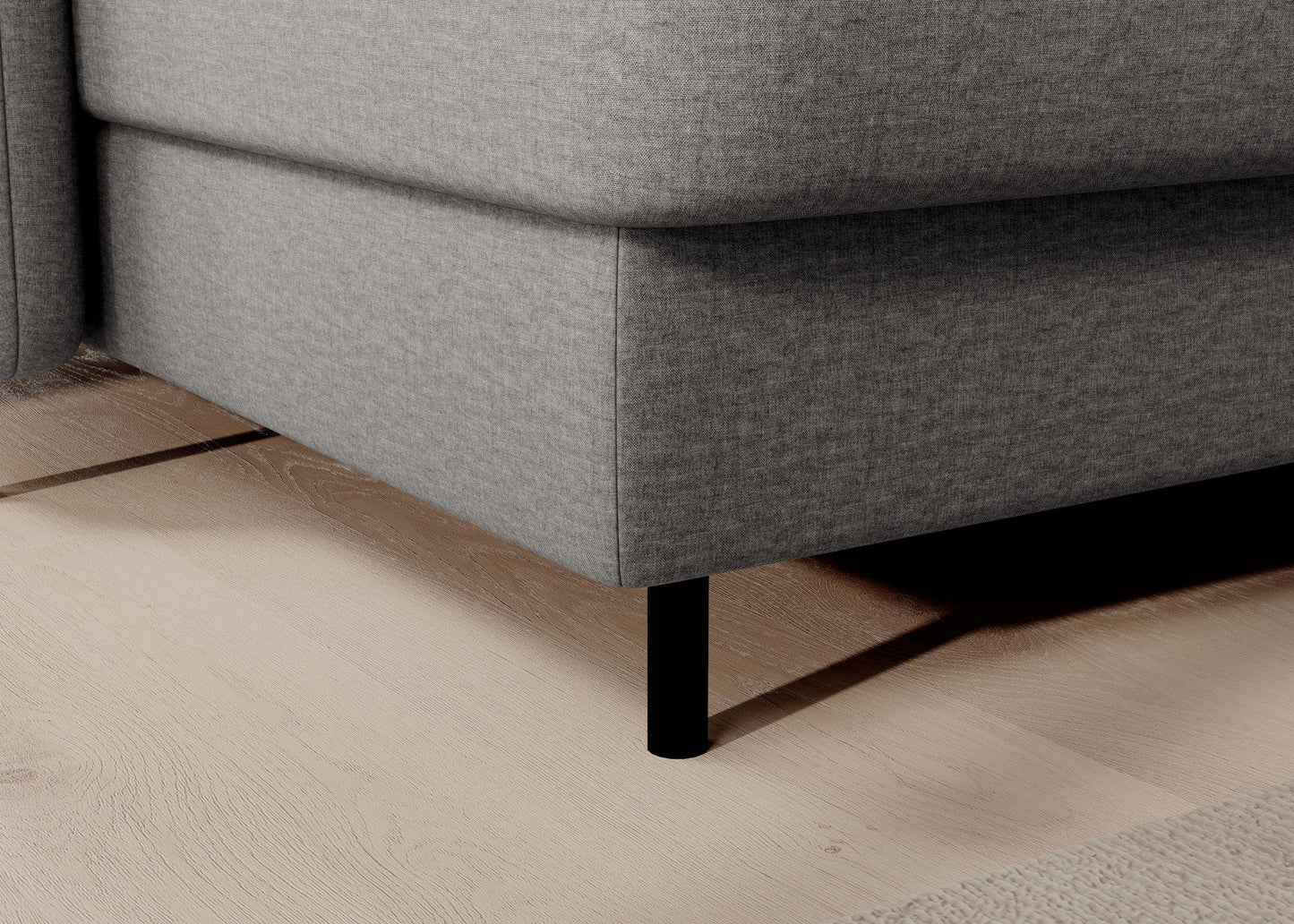 Narożnik z funkcją spania Berrto, Manhattan 03 jasnoszary – zbliżenie siedziska i tkaniny